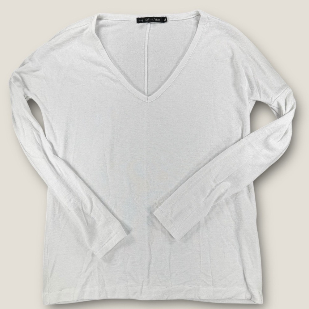 Rag & Bone Jean White V-Neck Long Sleeve Tee‎ Shirt XS Soft Rayon Blend Basic